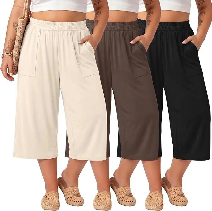 Three-pack plus-size capri pants for casual summer outfits