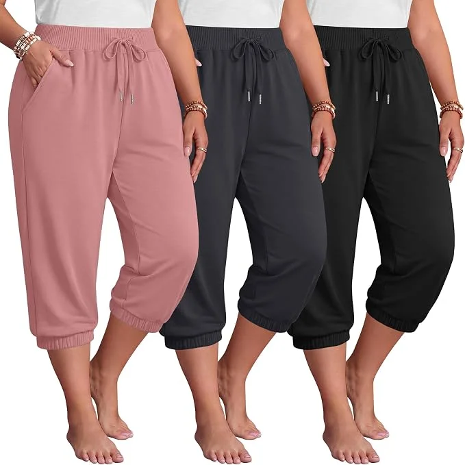Pack of plus-size capri joggers for summer travel and walking outfits