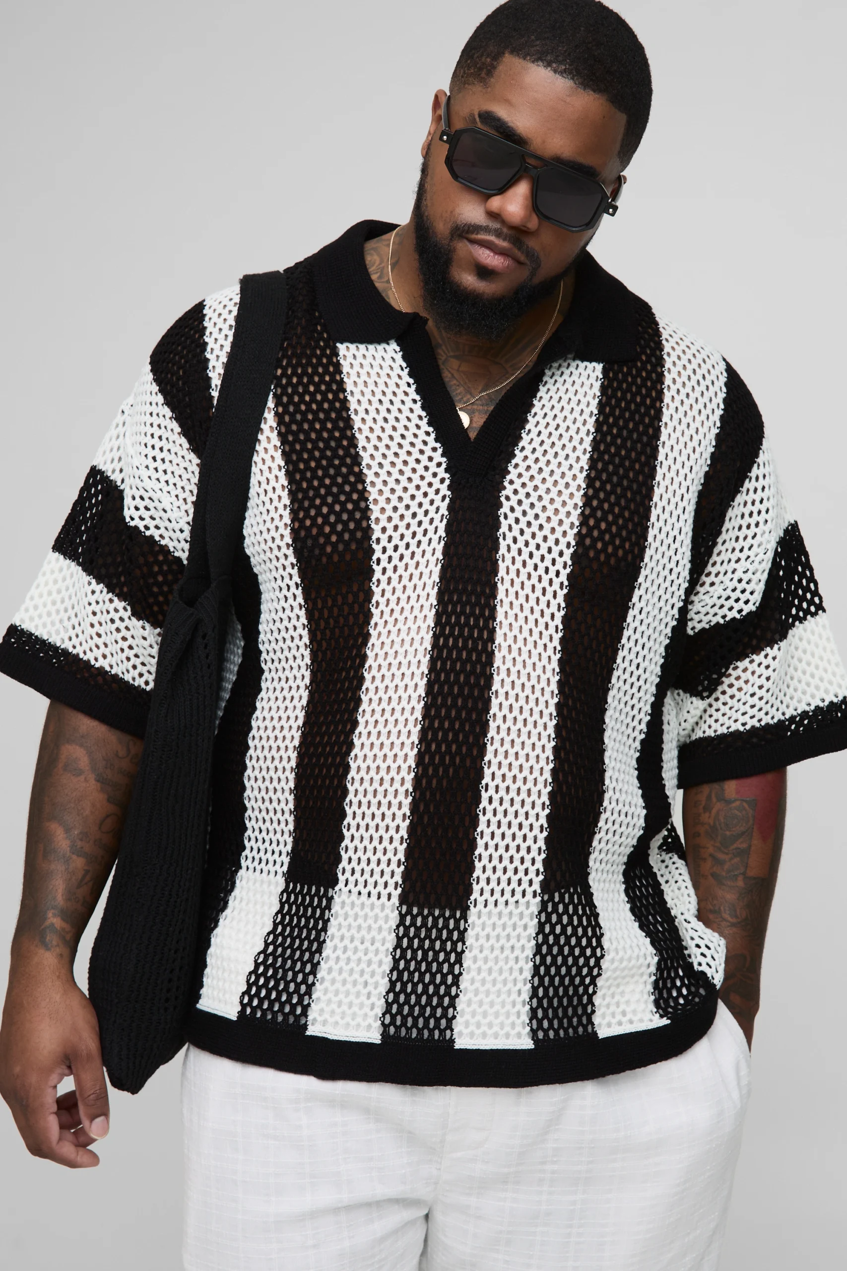 Plus-size boxy oversized striped knit polo for summer 2027 outfits