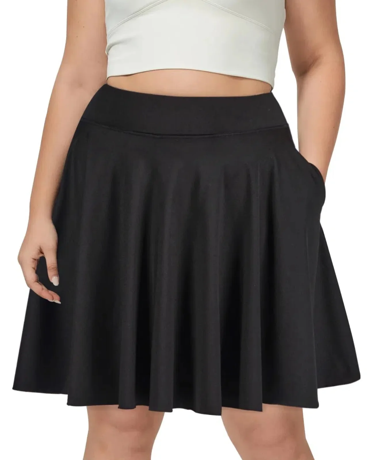 Black plus-size knee-length high-waisted skirt for summer outfits