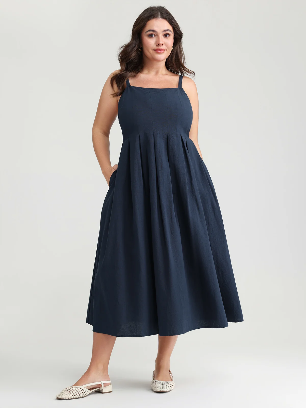 BloomChic pure cotton pleated midi dress with an adjustable waist and pockets