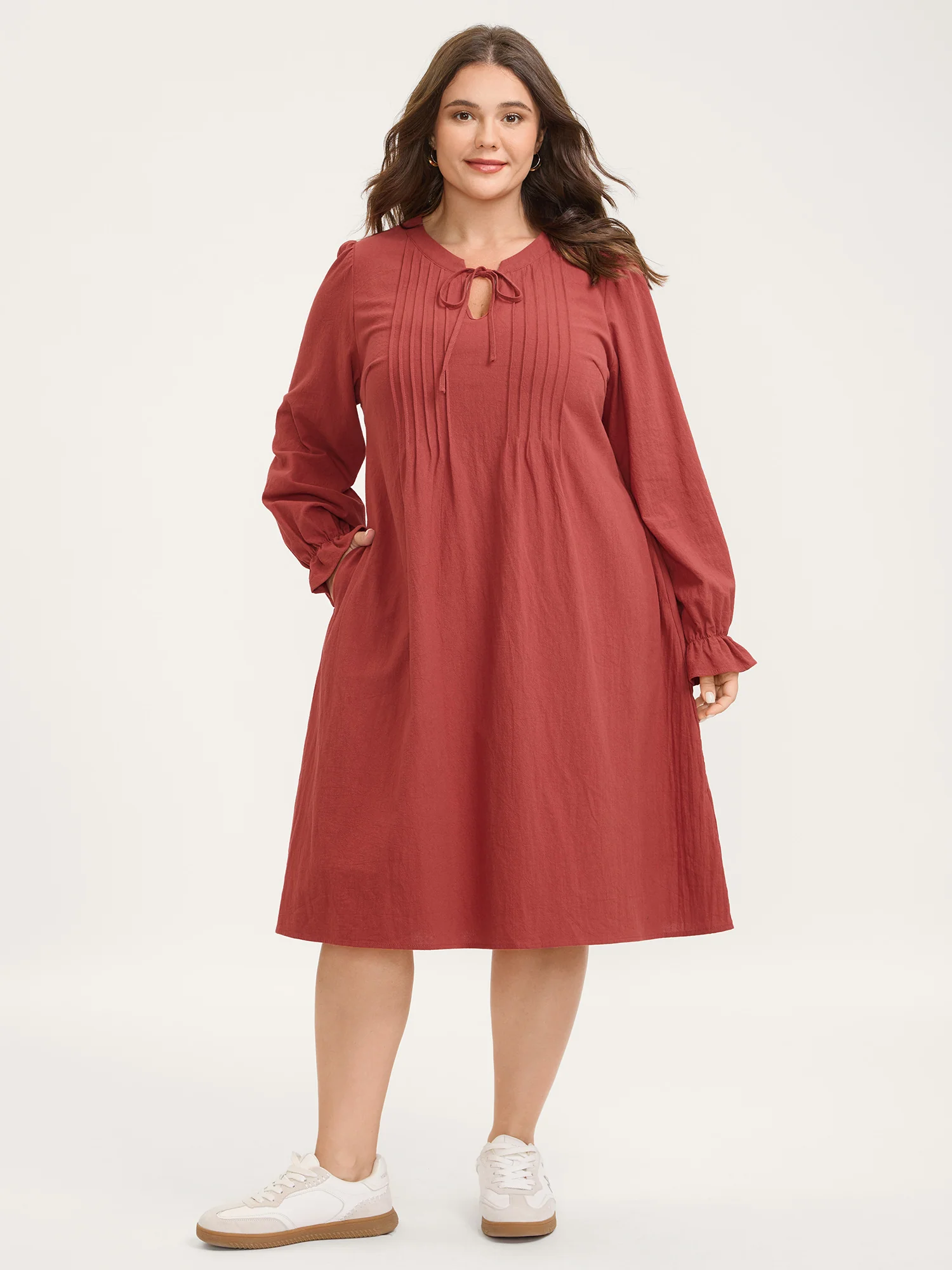 BloomChic Pure Cotton Pleated Pockets Midi Dress