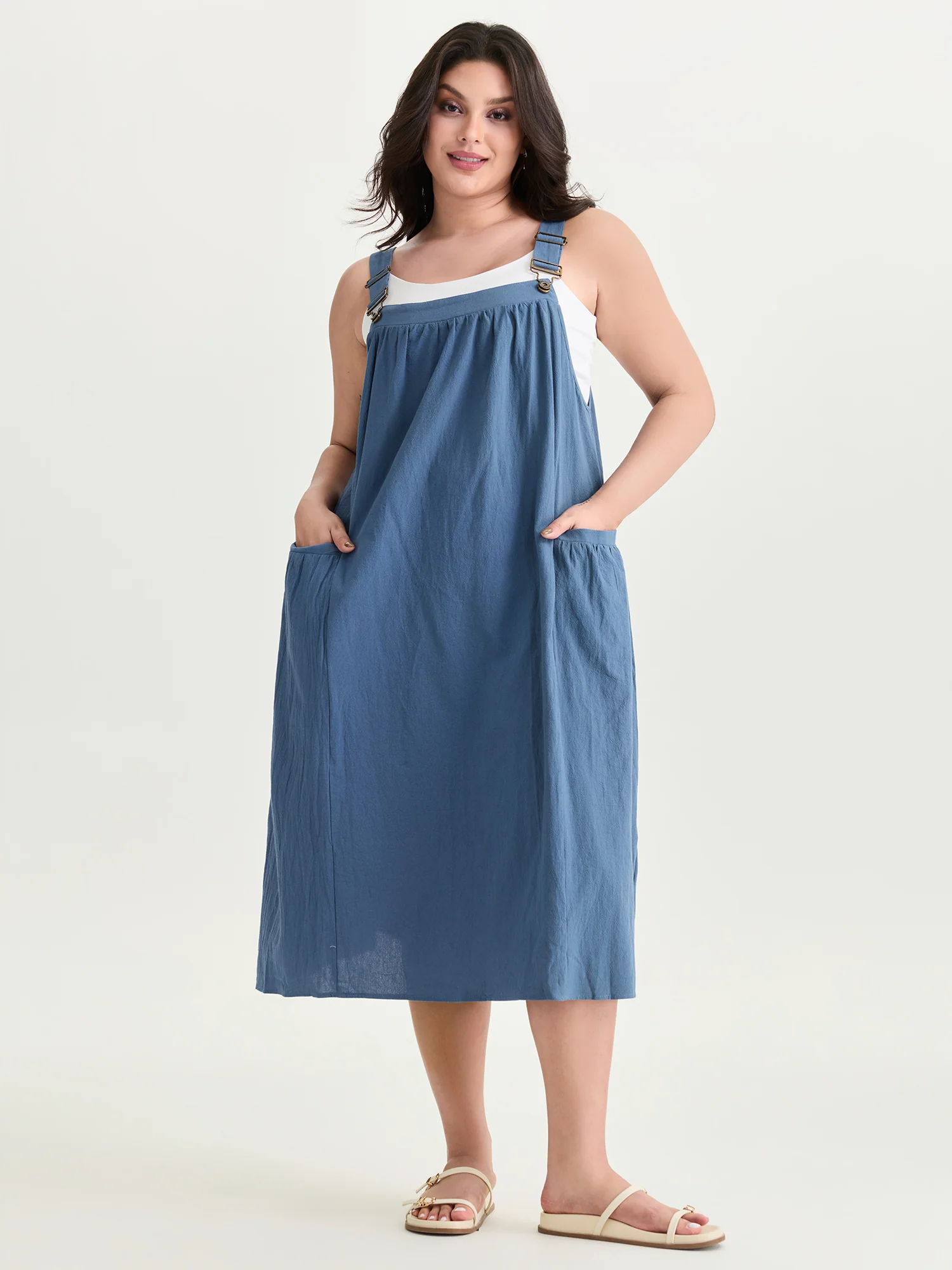 BloomChic Pure Cotton Pleated Pockets Midi Dress