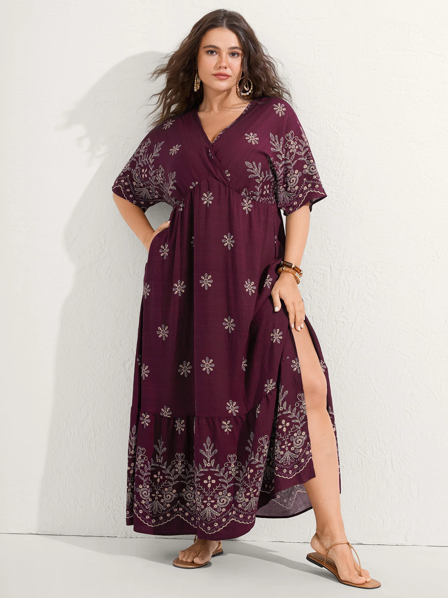 BloomChic Surplice Neck Split Side Pockets Maxi Dress