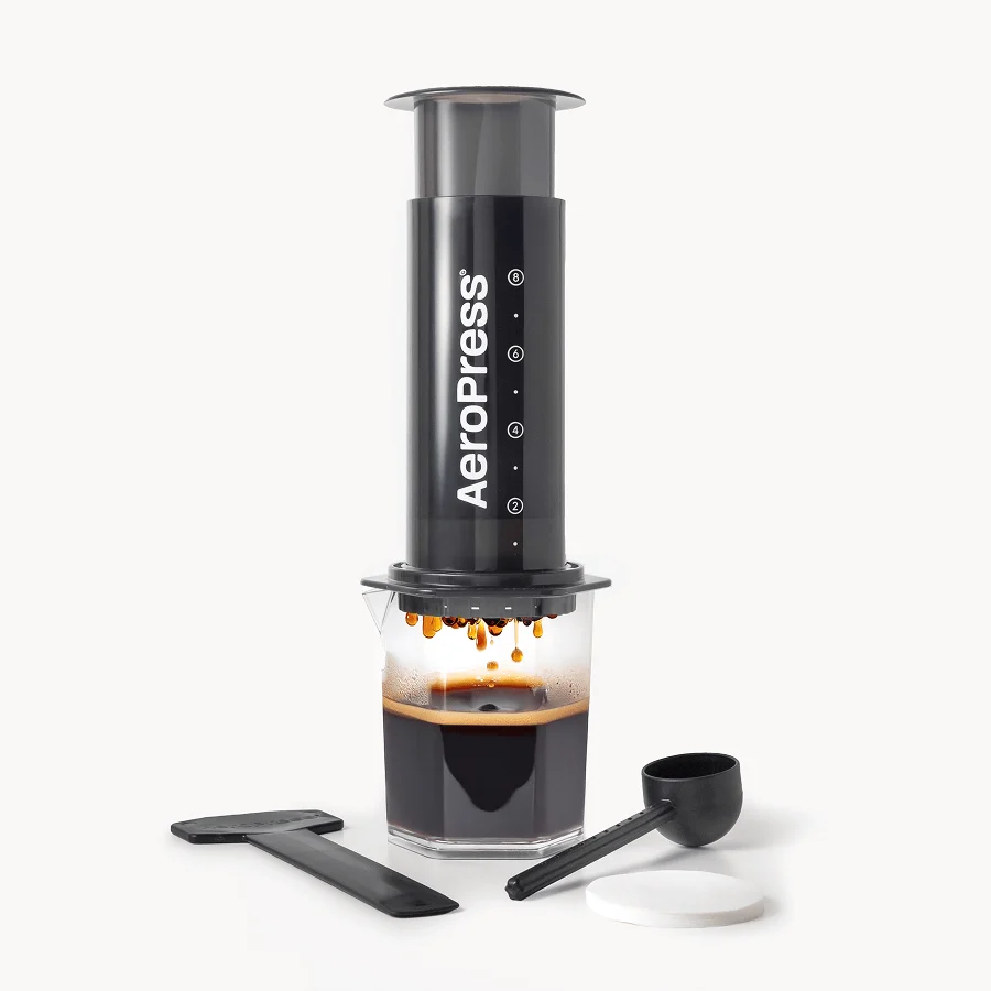 AeroPress Original XL coffee maker with its brewing components.