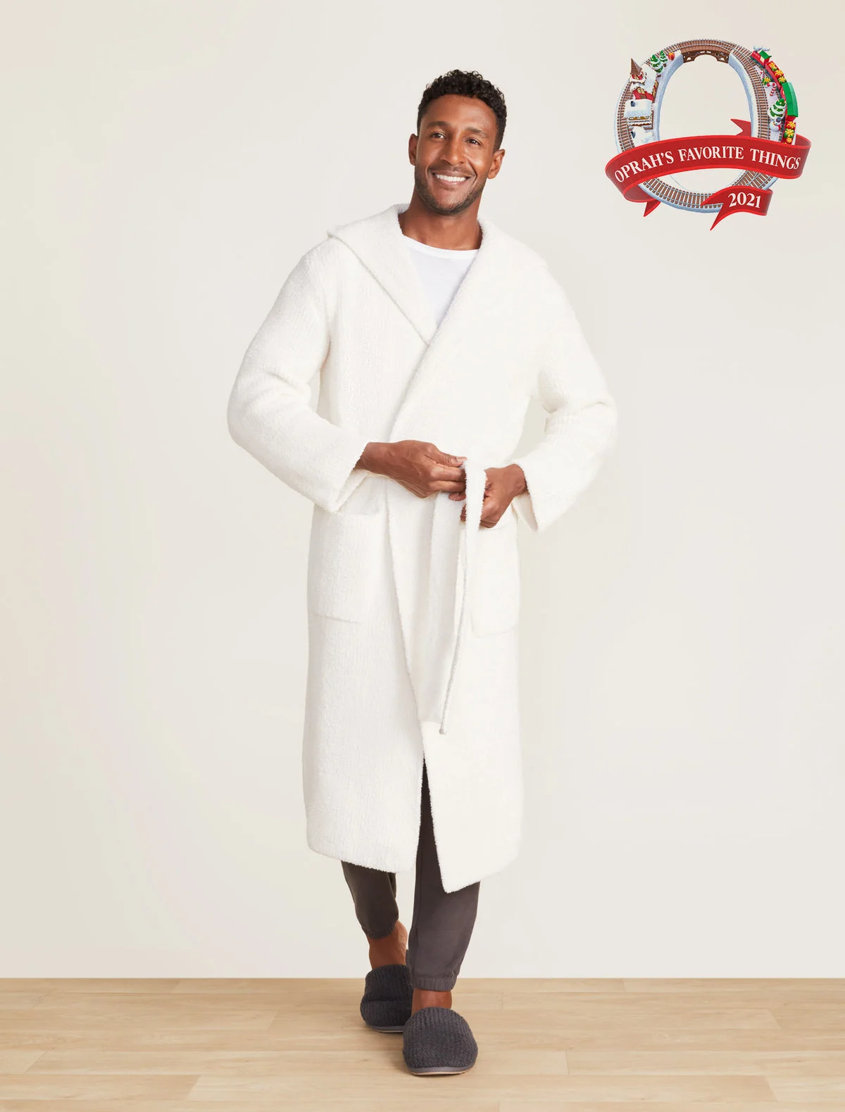 Barefoot Dreams ribbed hooded robe.