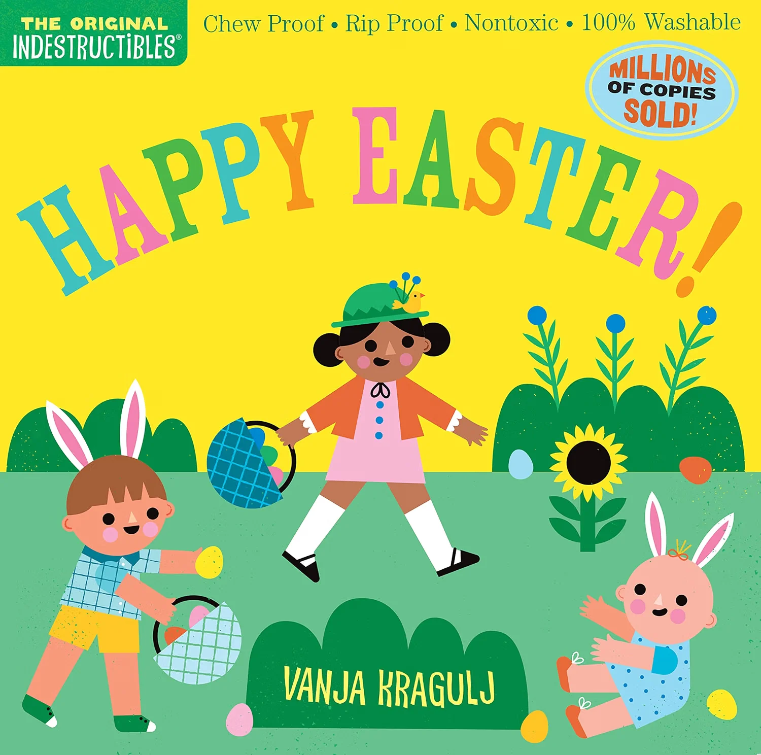 Yellow cover of Indestructibles: Happy Easter!, illustrated by Vanja Kragulj.