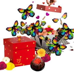 Send a Cake Love Butterfly Explosion gift box and cake.