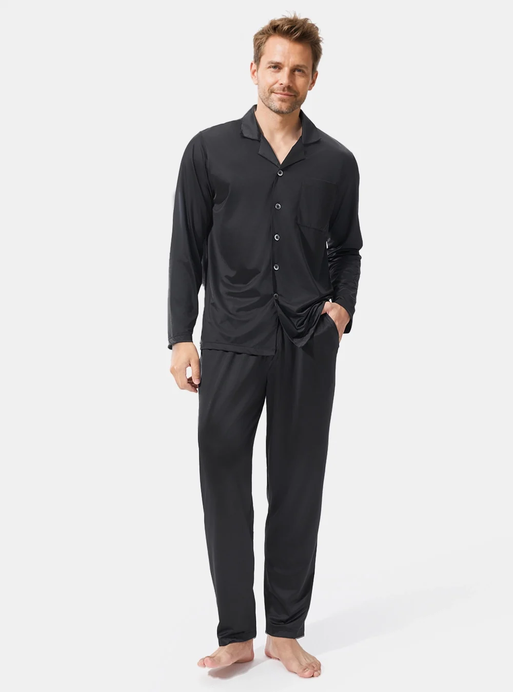 David Archy Presents For Him: Everyday Basics and Cozy Evenings 10 David Archy black satin-finish pajama set
