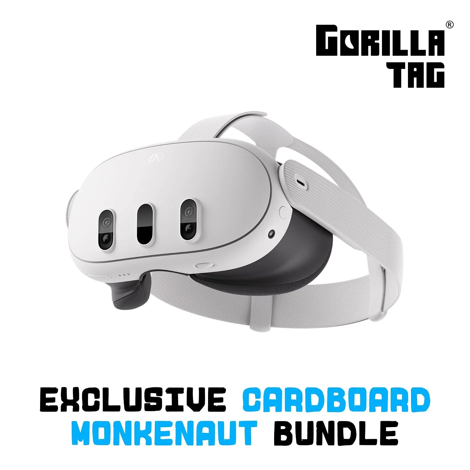 Meta Quest 3 headset and controllers from the Gorilla Tag bundle