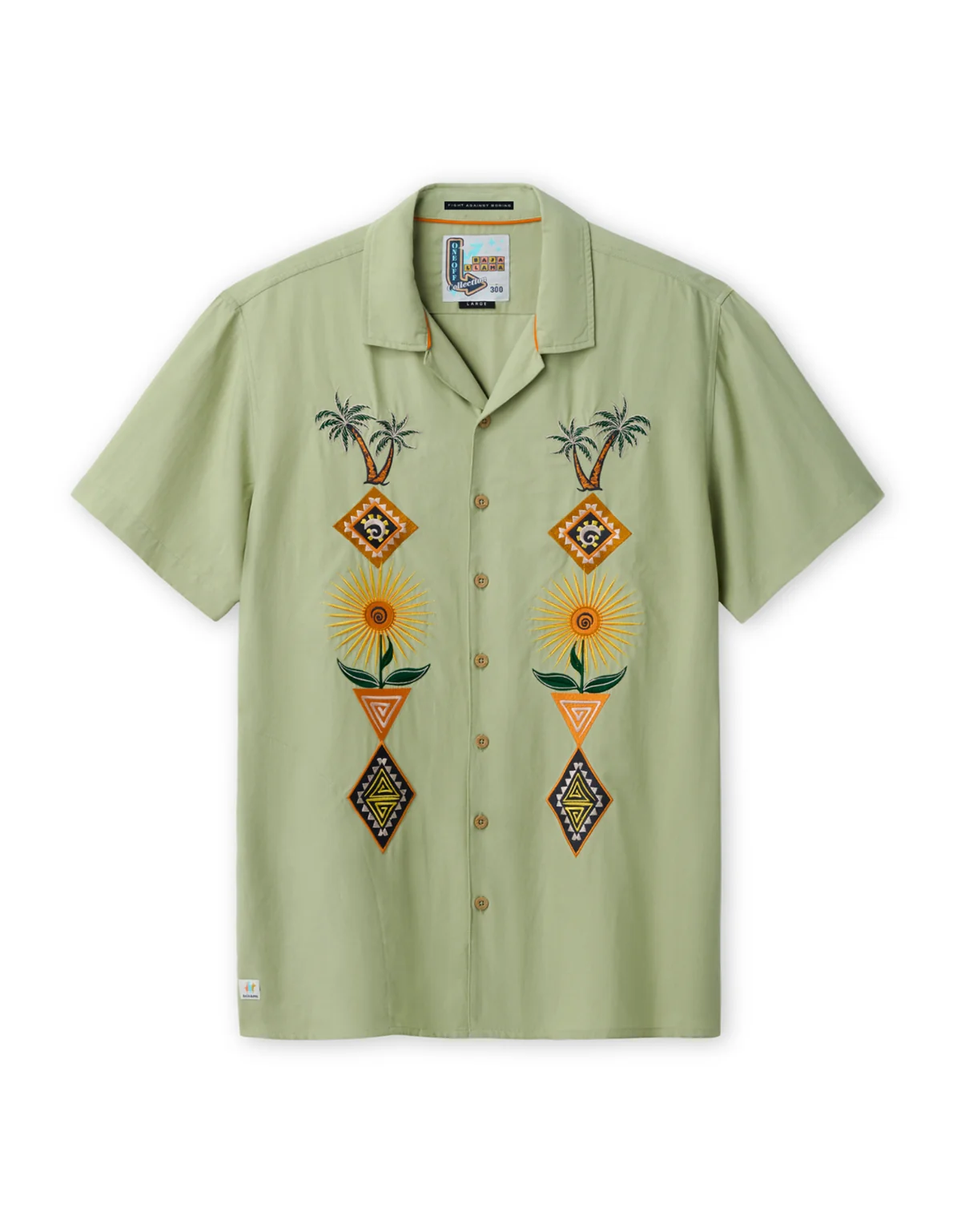 Baja Llama Oasis Geometry patterned button-up shirt.