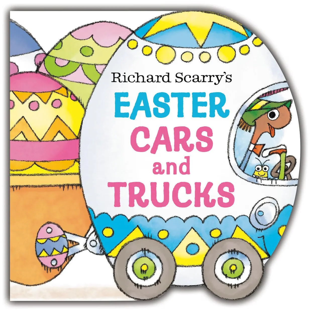 Cover of Richard Scarry’s Easter Cars and Trucks shaped board book.