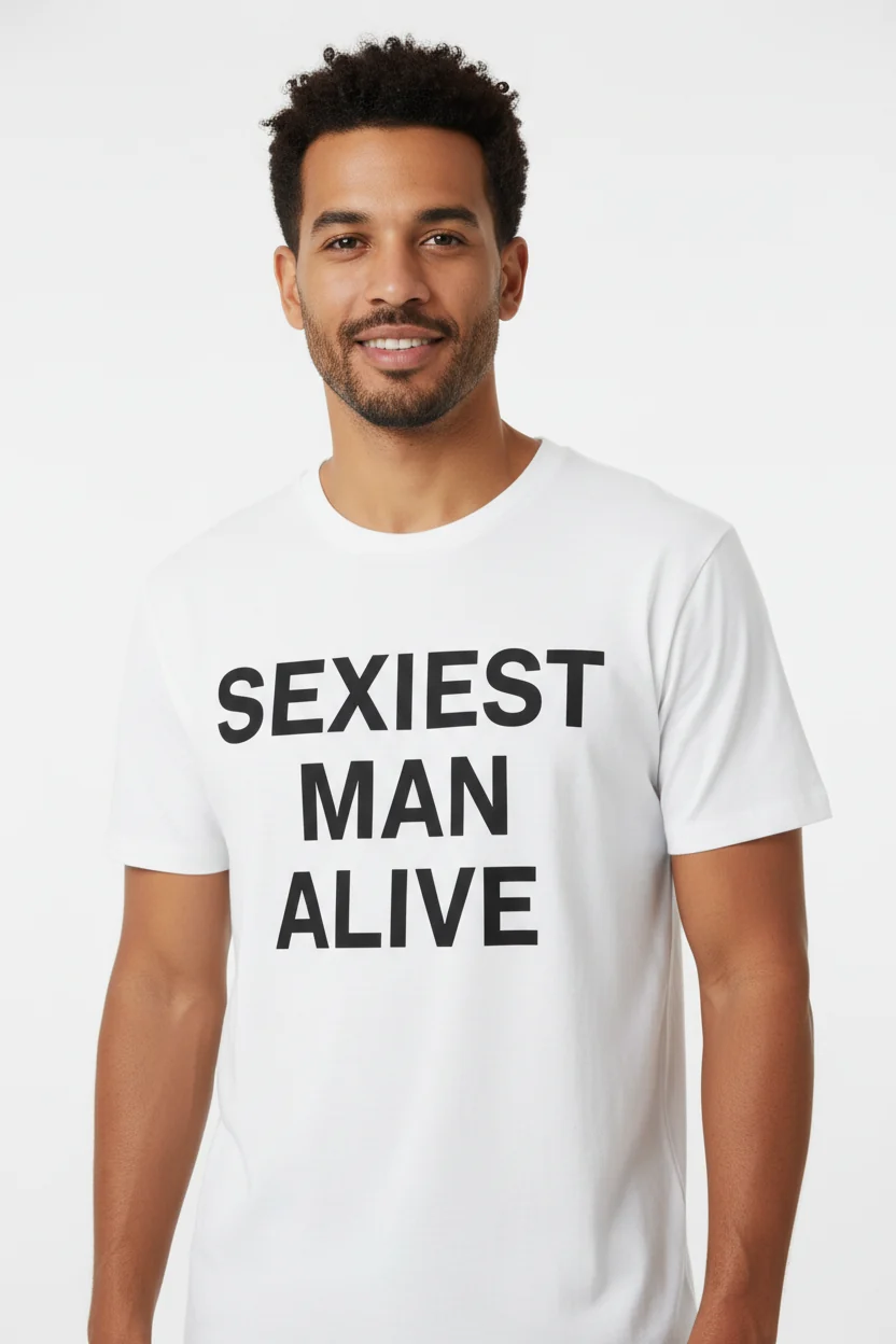 T-shirt with Sexiest Man Alive lettering.