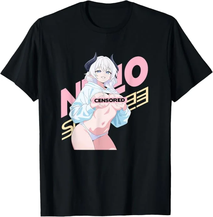 T-shirt featuring a horned anime character graphic.