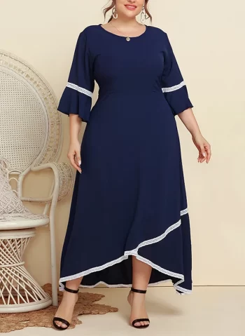 Asymmetric A-Line Flared Sleeves Round-Neck Maxi Dresses
