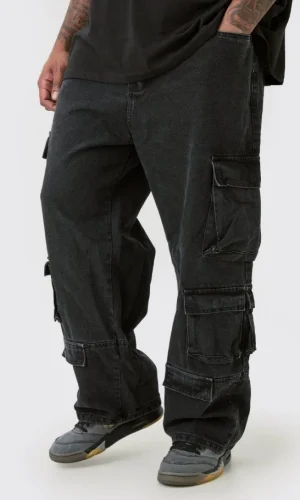 Relaxed Fit Acid Wash Cargo Jeans