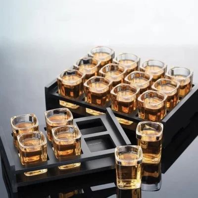 Square Shot Glasses with Wooden Holder