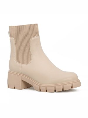 Beige Fabric Split-Joint Boots