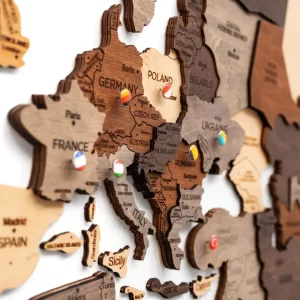 wooden map art europe